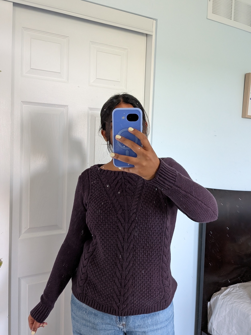 Classic Cable Knit Crewneck Sweater - Plum